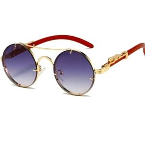 Gold and Red Round Unisex Sunglasses